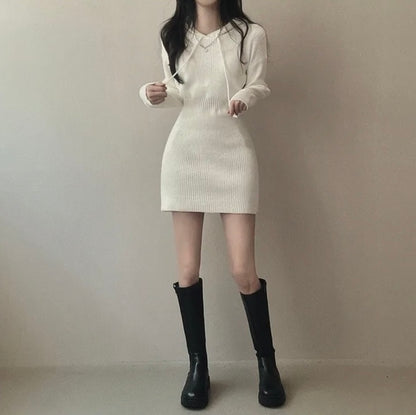 Hooded Bodycon Waist-cinching Dress