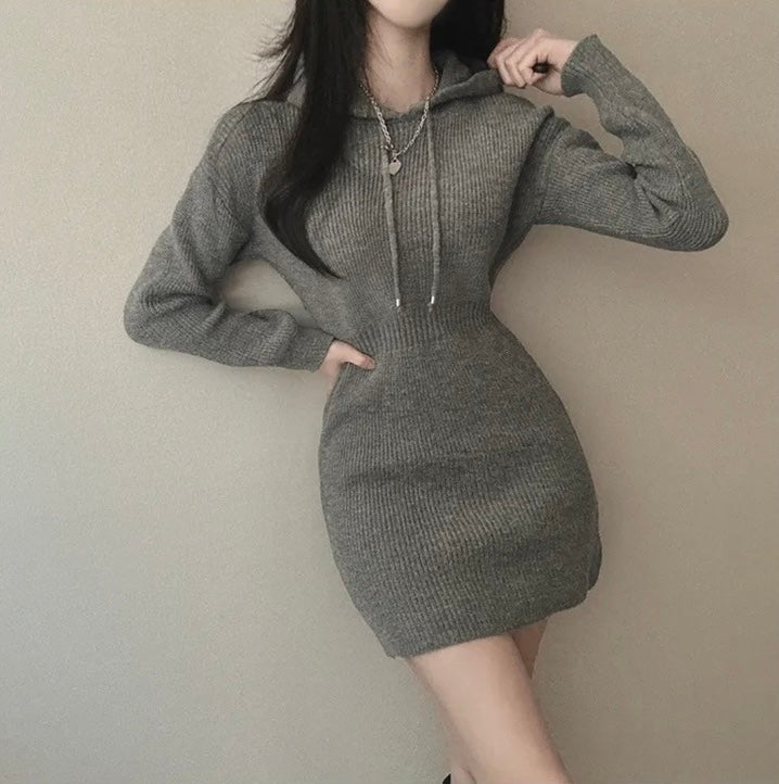 Hooded Bodycon Waist-cinching Dress