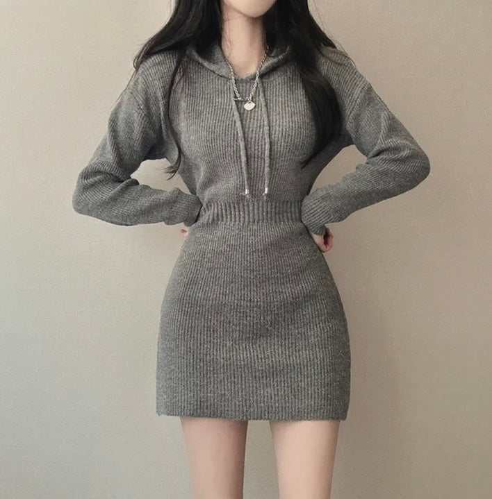 Hooded Bodycon Waist-cinching Dress