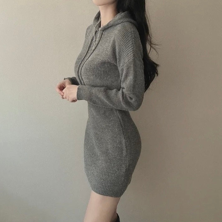 Hooded Bodycon Waist-cinching Dress