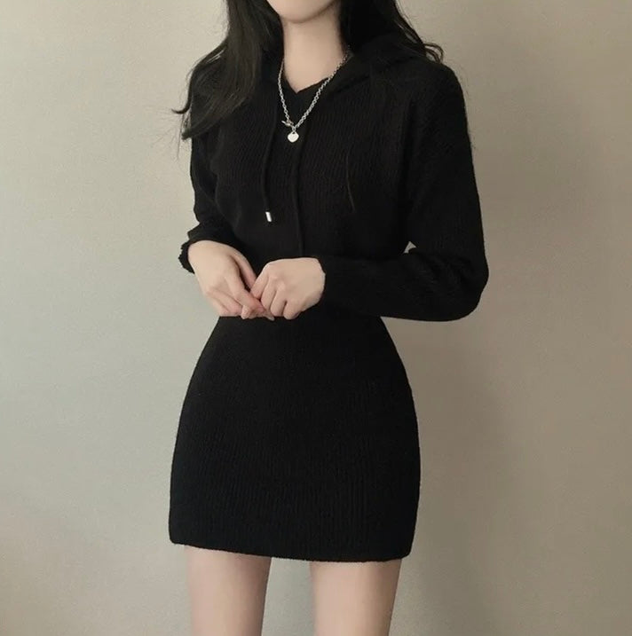 Hooded Bodycon Waist-cinching Dress
