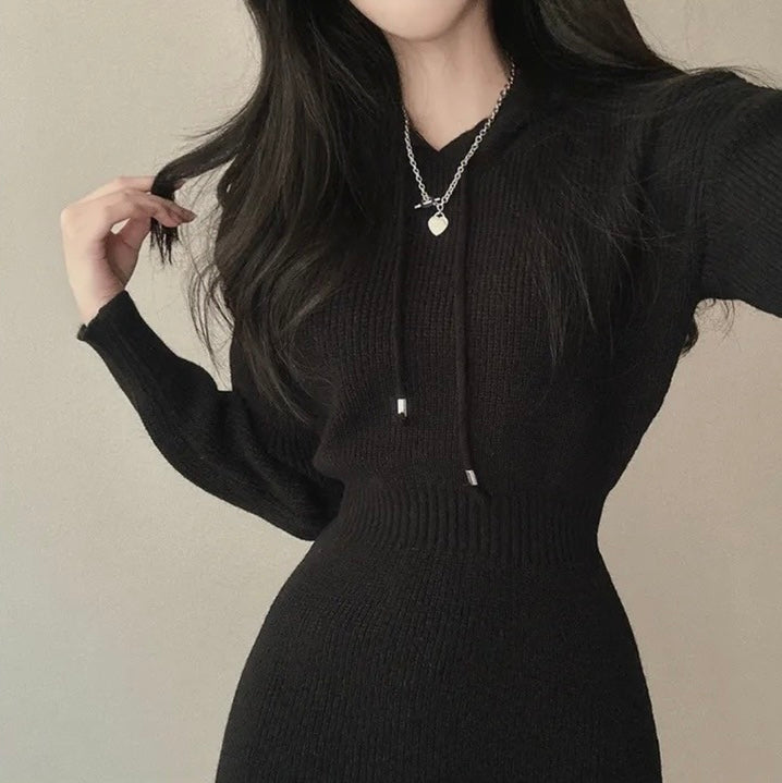 Hooded Bodycon Waist-cinching Dress
