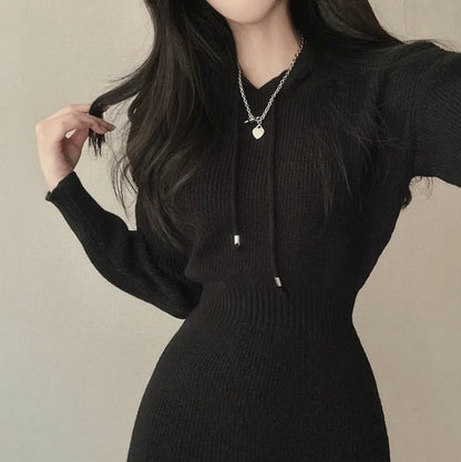 Hooded Bodycon Waist-cinching Dress