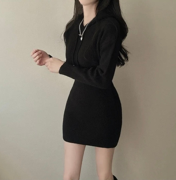 Hooded Bodycon Waist-cinching Dress