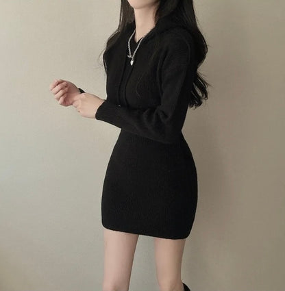 Hooded Bodycon Waist-cinching Dress
