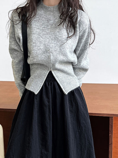 Crew Neck Zipper Design Sweater