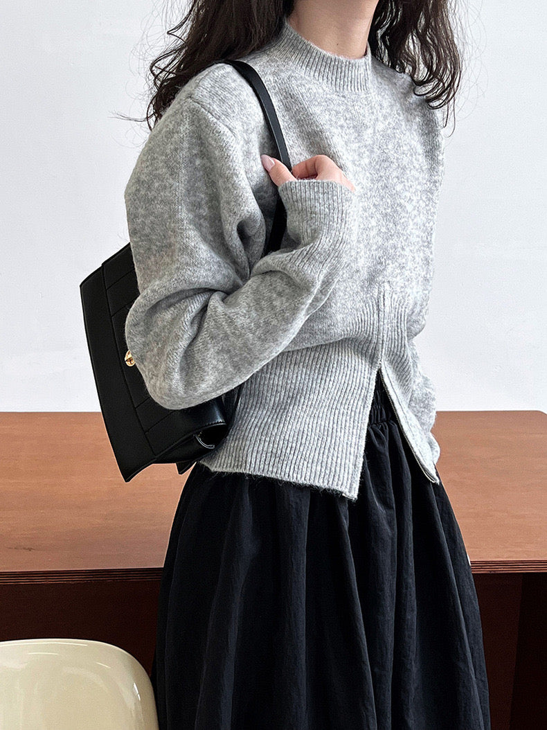 Crew Neck Zipper Design Sweater