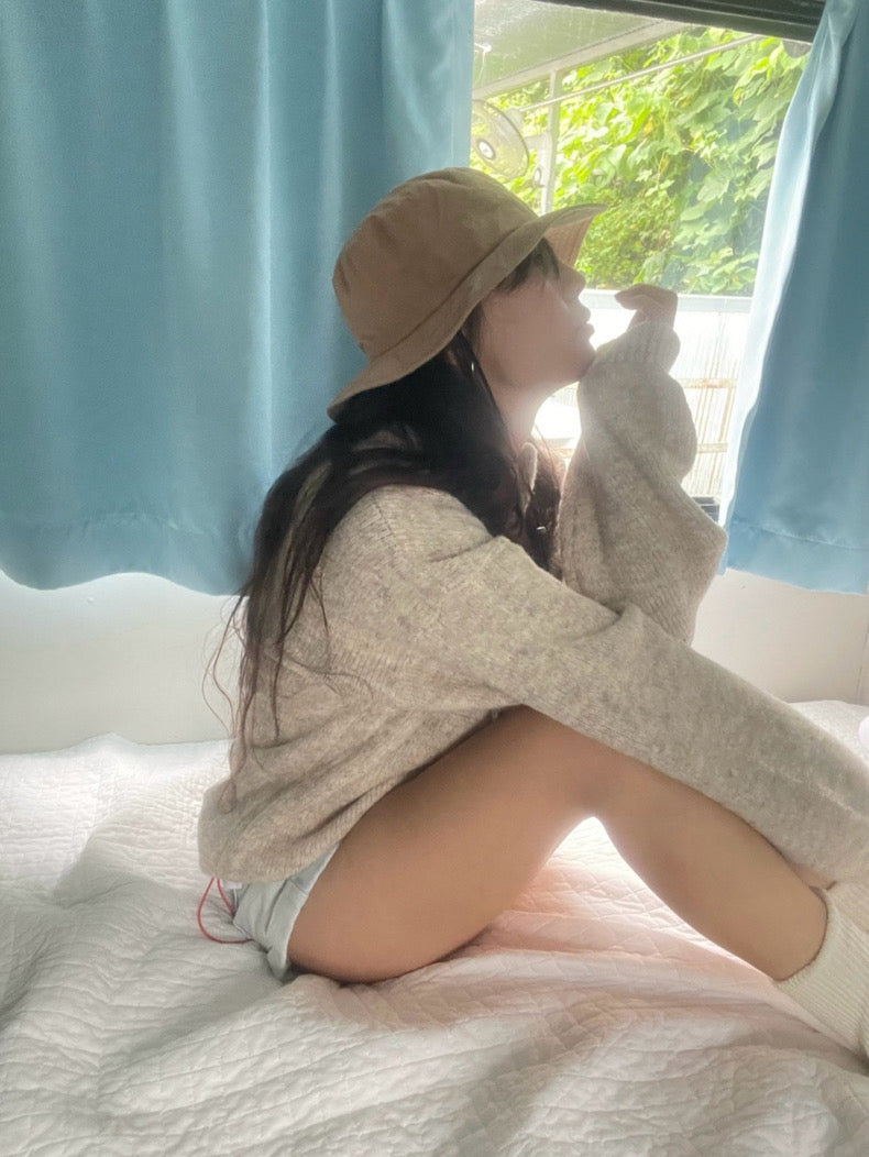 Retro Stand Collar Concealed Button Casual Sweater