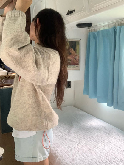 Retro Stand Collar Concealed Button Casual Sweater