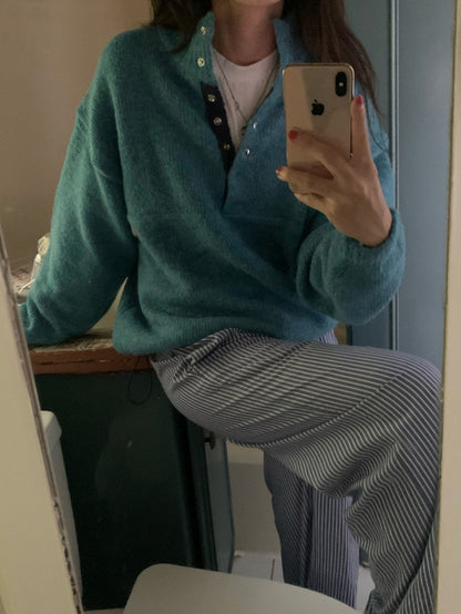 Retro Stand Collar Concealed Button Casual Sweater