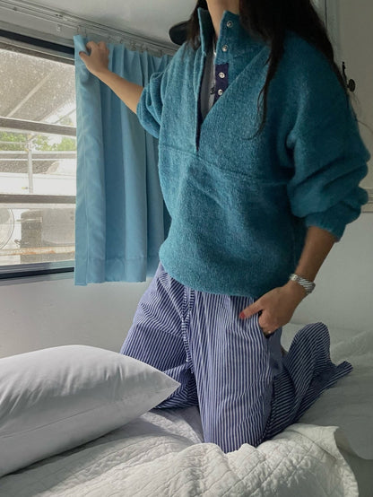 Retro Stand Collar Concealed Button Casual Sweater