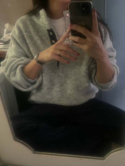 Retro Stand Collar Concealed Button Casual Sweater