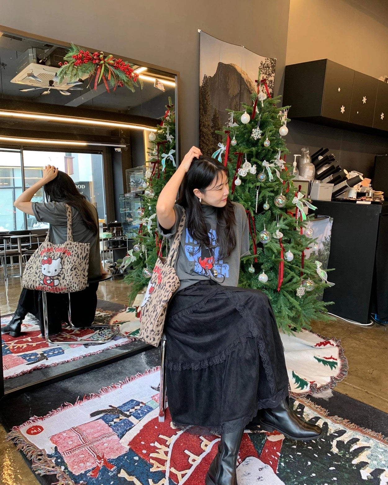 Suede Patchwork Lace Trim Skirt