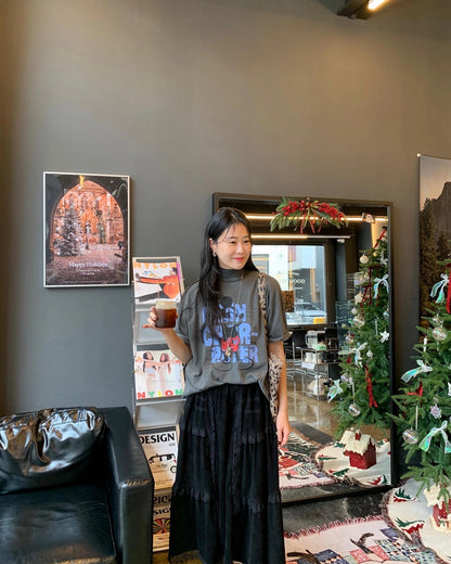 Suede Patchwork Lace Trim Skirt