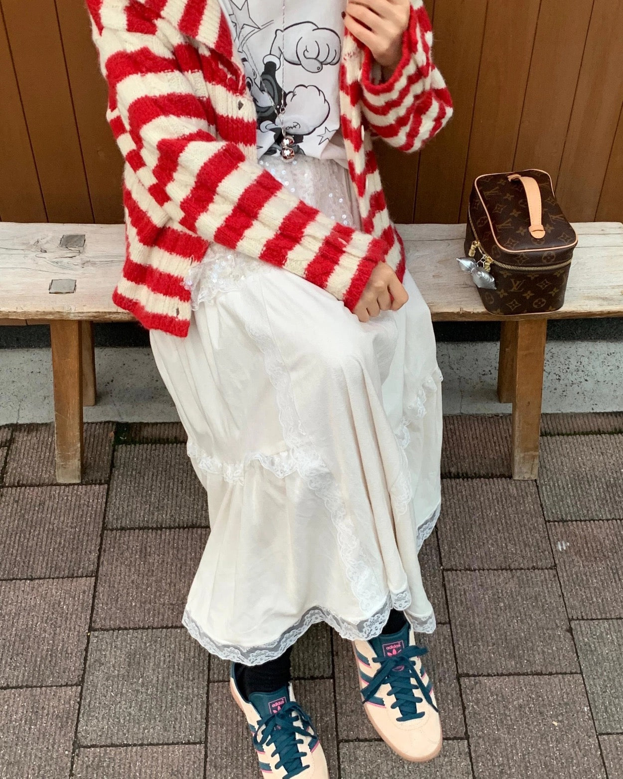 Suede Patchwork Lace Trim Skirt