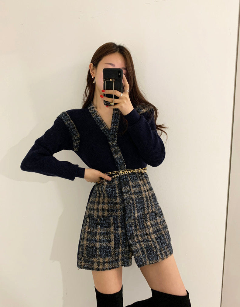 Knit Patchwork Tweed Dress