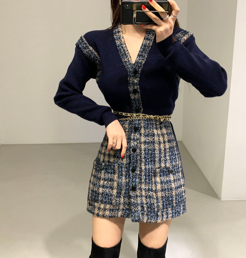 Knit Patchwork Tweed Dress