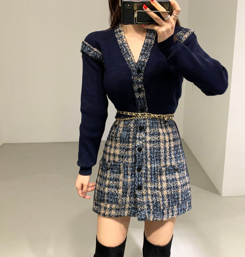 Knit Patchwork Tweed Dress