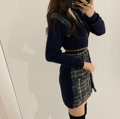 Knit Patchwork Tweed Dress