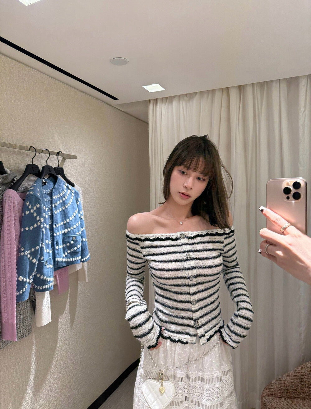 Striped Little Chanel Off-Shoulder Blouse