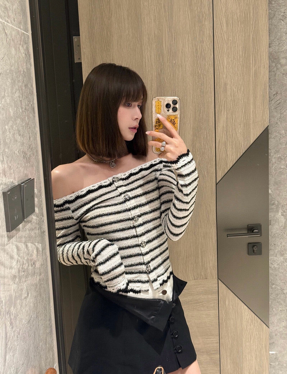 Striped Little Chanel Off-Shoulder Blouse