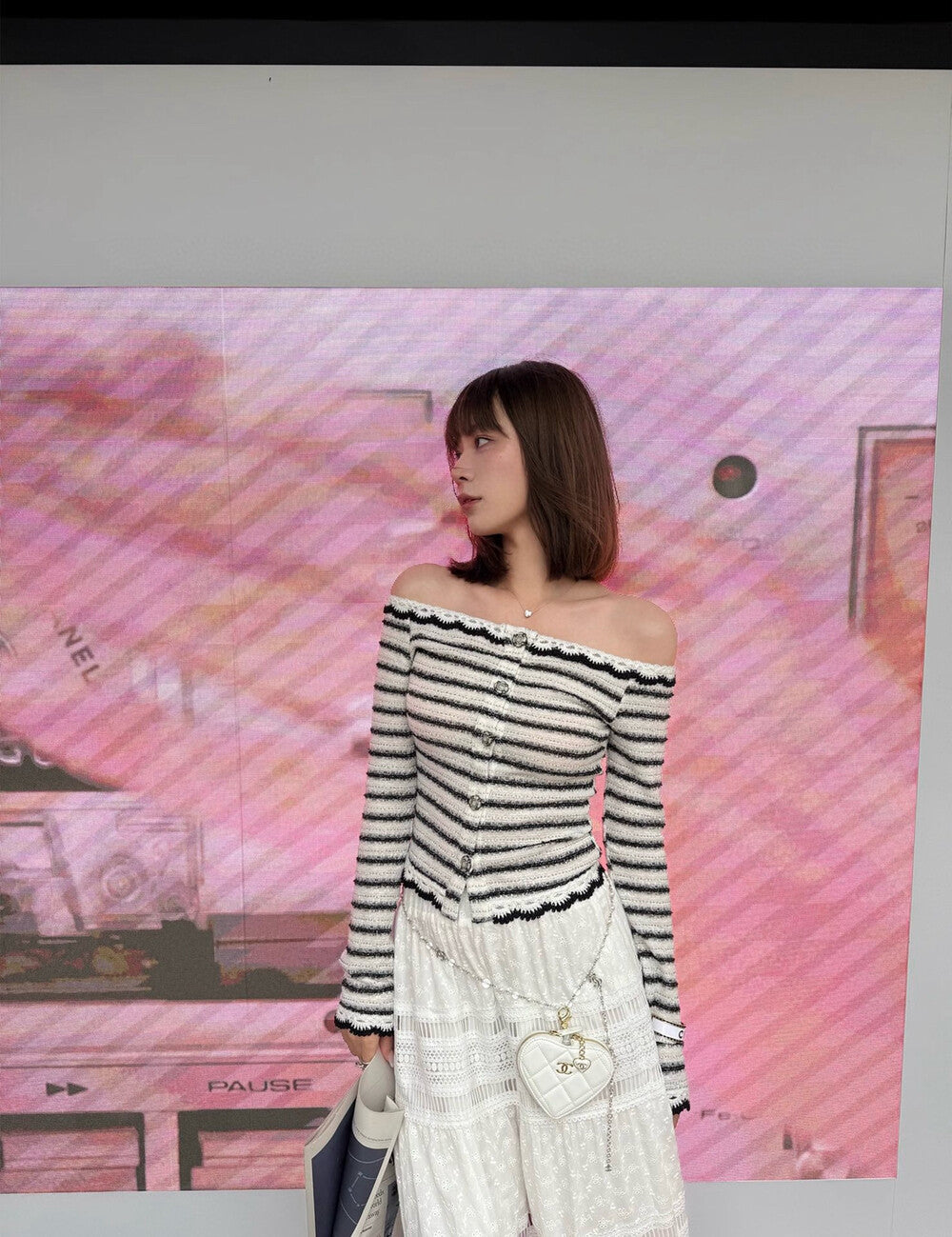 Striped Little Chanel Off-Shoulder Blouse