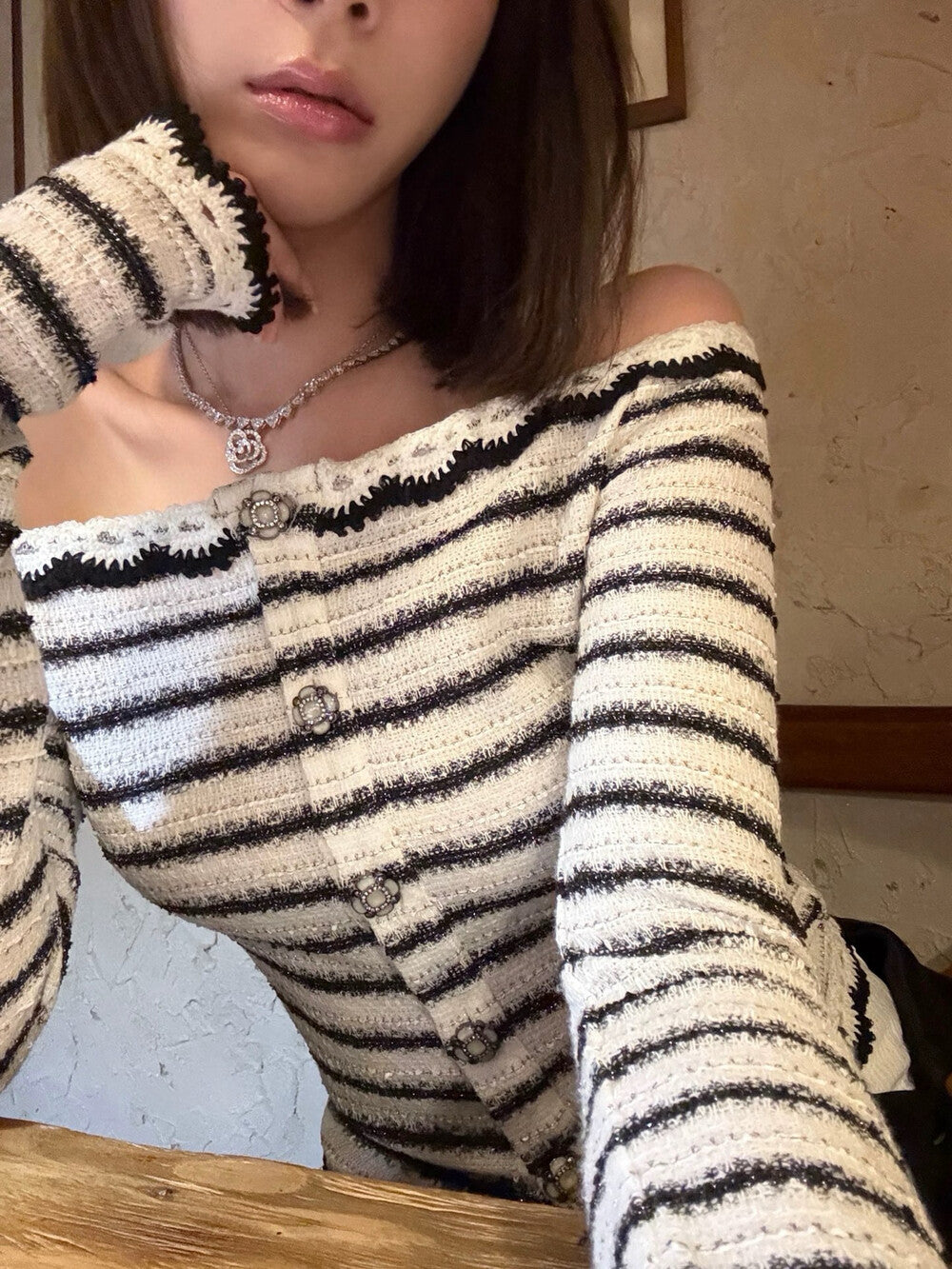 Striped Little Chanel Off-Shoulder Blouse