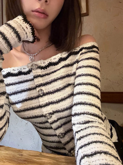 Striped Little Chanel Off-Shoulder Blouse