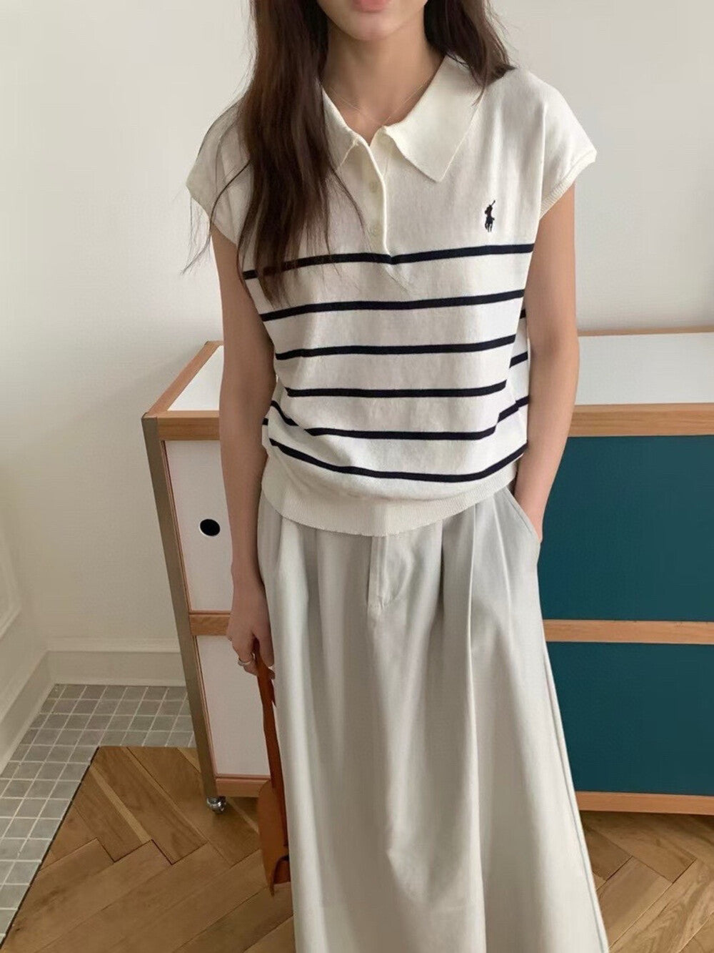 極簡復古翻領針織top