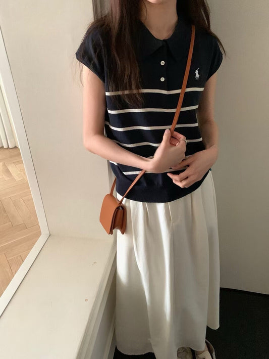 Minimalist Vintage Polo Knit Top