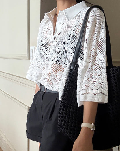 翻領蕾絲衫
