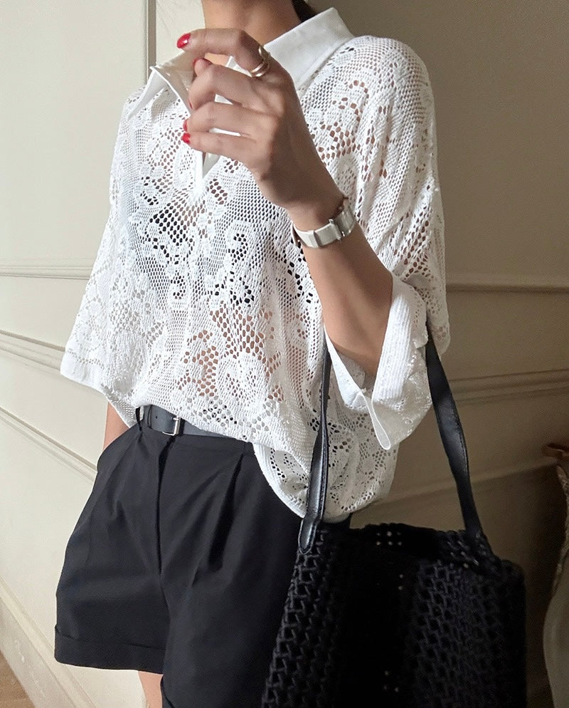 翻領蕾絲衫