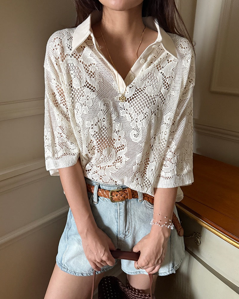 翻領蕾絲衫