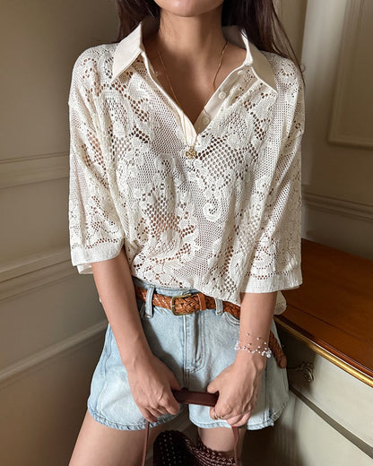 翻領蕾絲衫