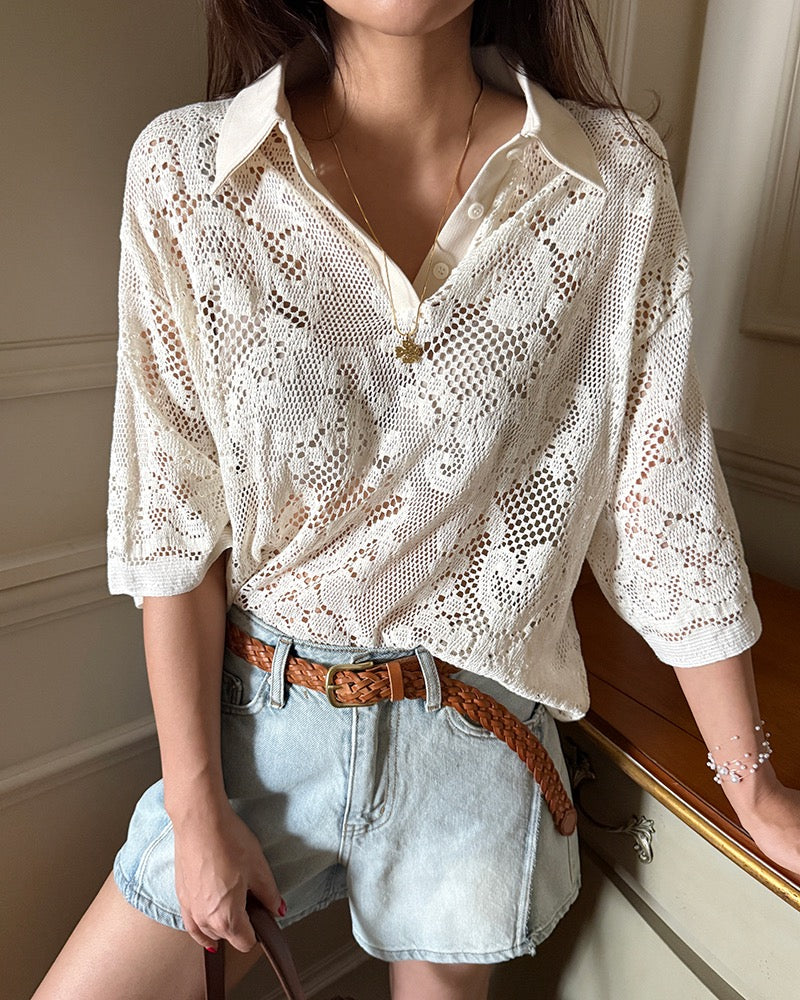 翻領蕾絲衫