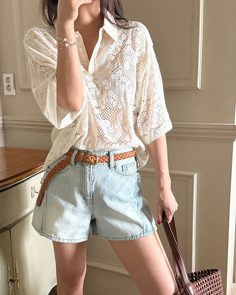 翻領蕾絲衫