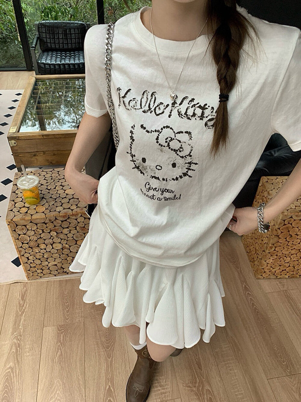 卡通貓咪印花T恤