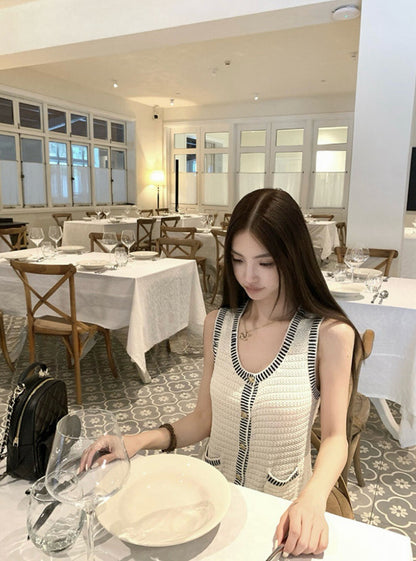 法式復古針織開衫背心