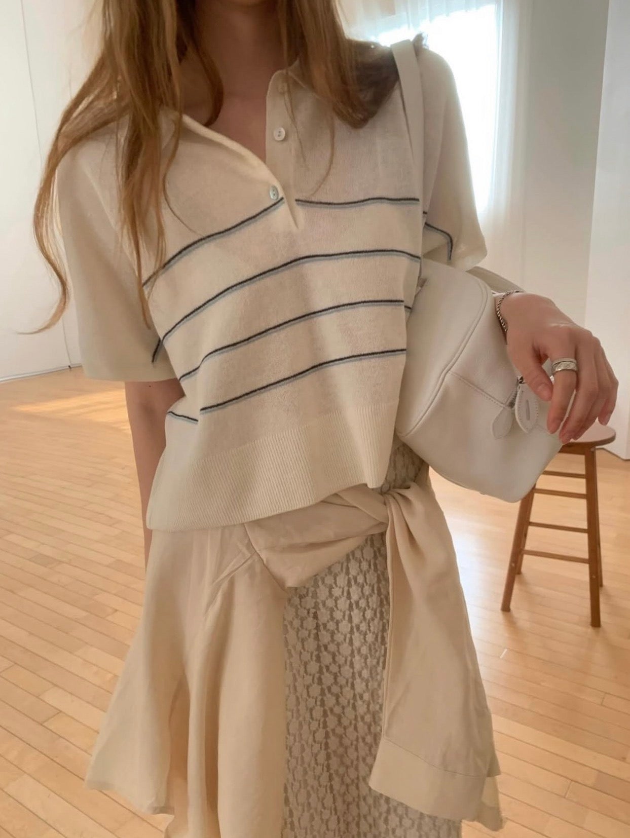 Collared Striped Lightweight Knit Top