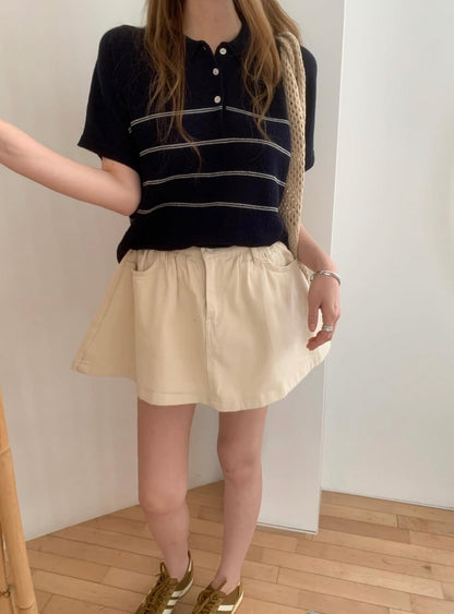 Collared Striped Lightweight Knit Top