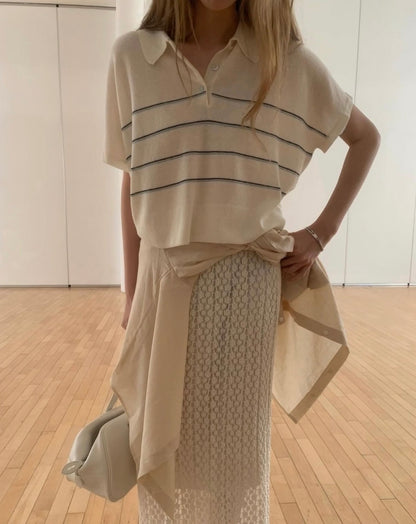 Collared Striped Lightweight Knit Top