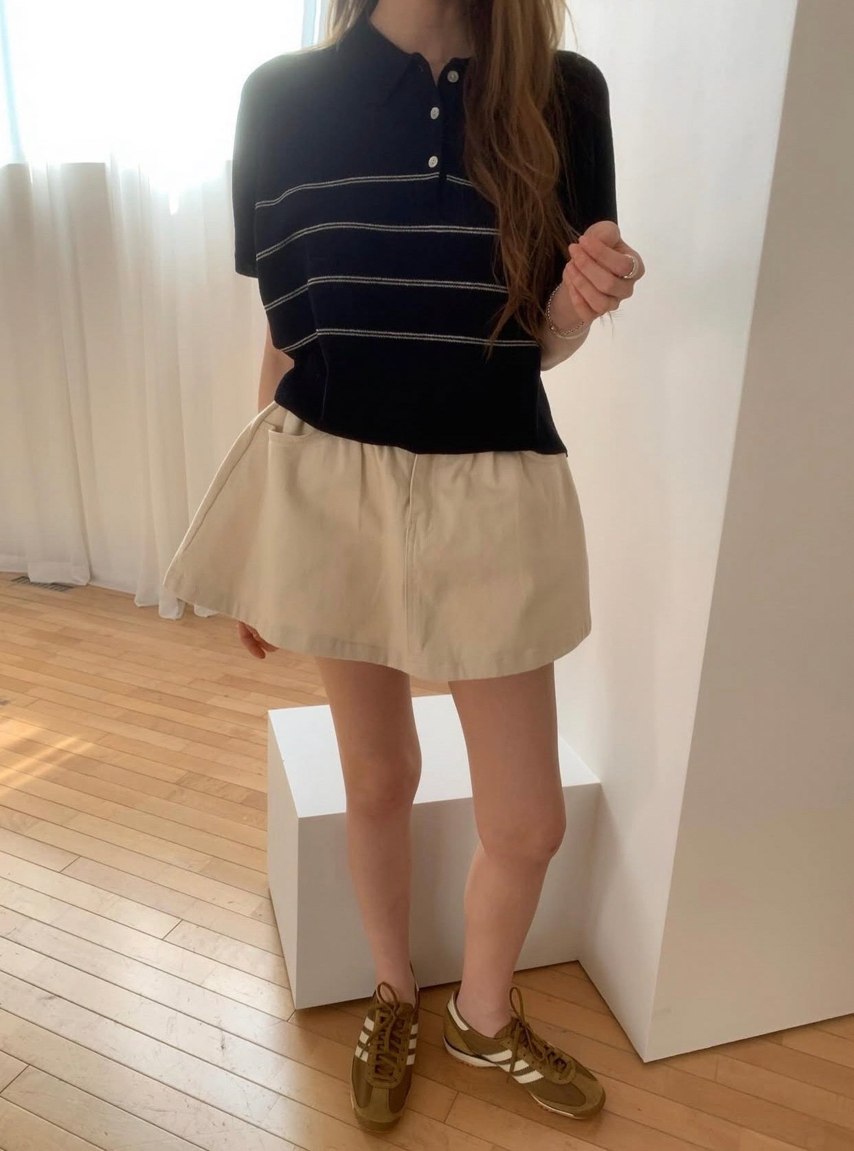 Collared Striped Lightweight Knit Top