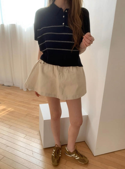 Collared Striped Lightweight Knit Top