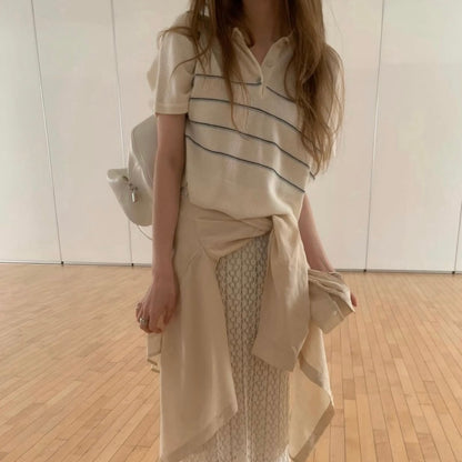 Collared Striped Lightweight Knit Top