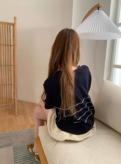 Collared Striped Lightweight Knit Top