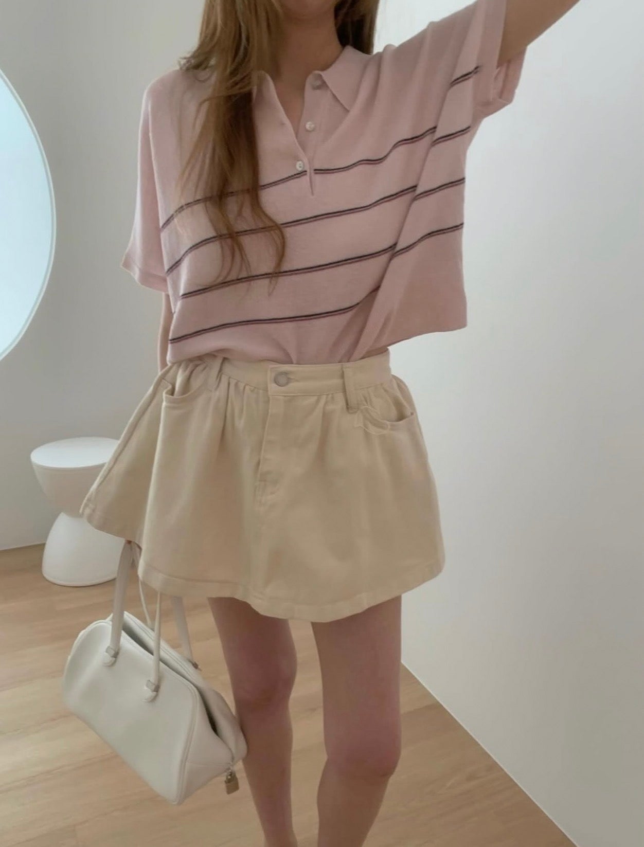 Collared Striped Lightweight Knit Top