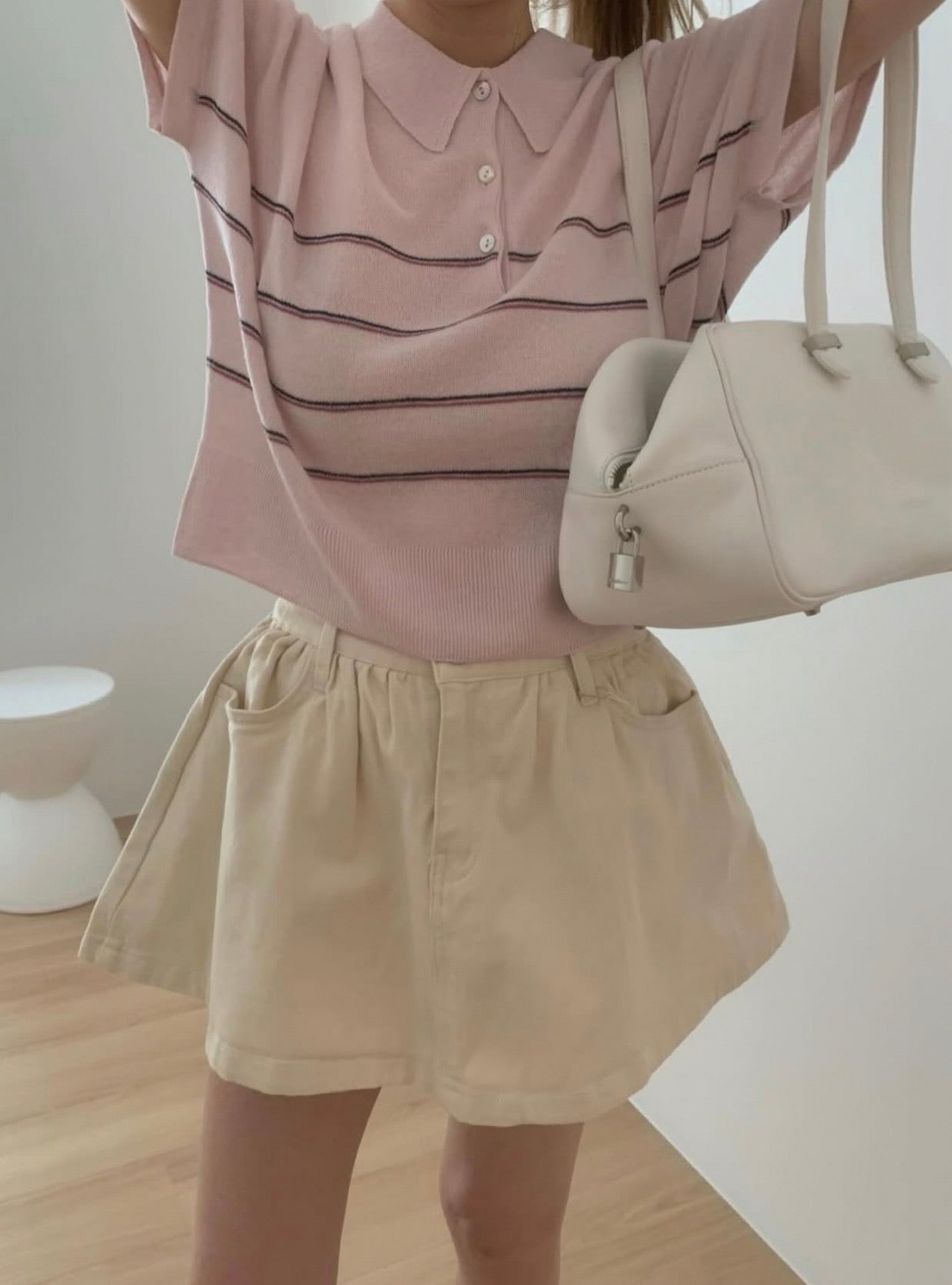 Collared Striped Lightweight Knit Top