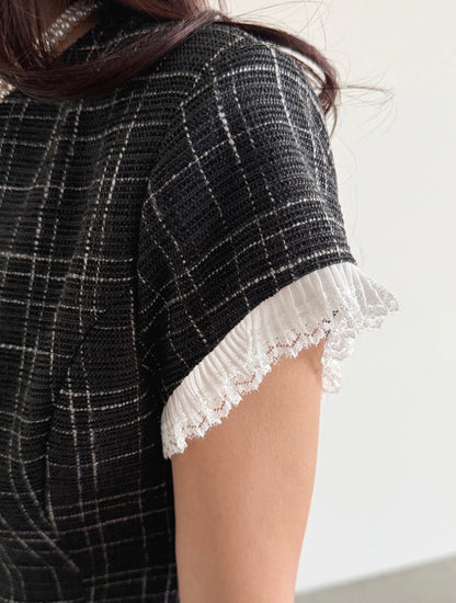 Elegant Patchwork Pleated Waist Dress