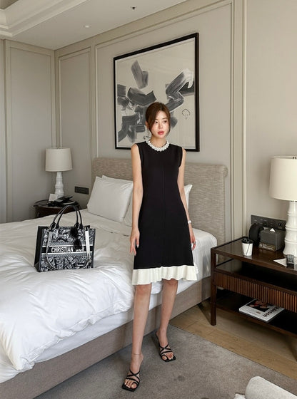 Heavily Embellished Beaded Color-Block Knitted Vest Dress