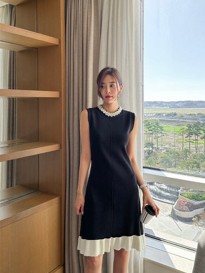 Heavily Embellished Beaded Color-Block Knitted Vest Dress